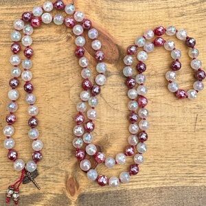 Handmade Mala Necklace - Fire Agate/Rose Quartz/White Agate